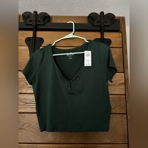 Hollister Dark Green Ribbed Top